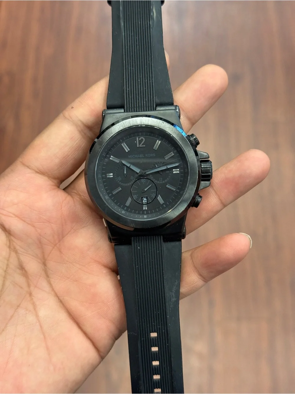 Michael Kors Matte Black Men's Chronograph reubber strap Watch